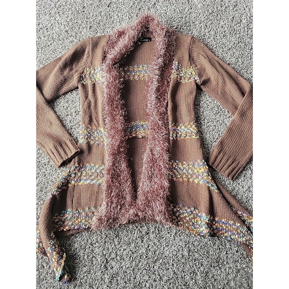 Trendology Womens Cardigan Brown Multicolor Boho size small striped